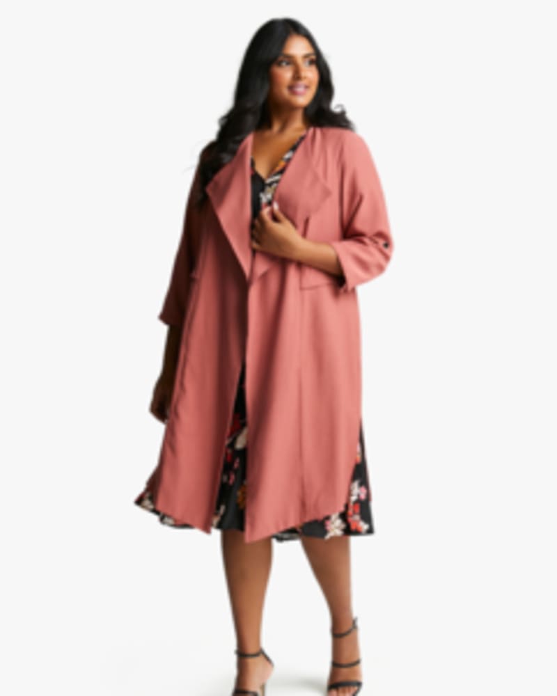 Front of a model wearing a size 1X Montmartre Rose Jacket in Rose by Estelle. | dia_product_style_image_id:235217